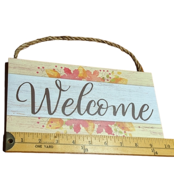 Wincraft Autumn Leaves Watercolor Style Wooden Welcome Sign with Rope Ha… - Picture 3 of 6